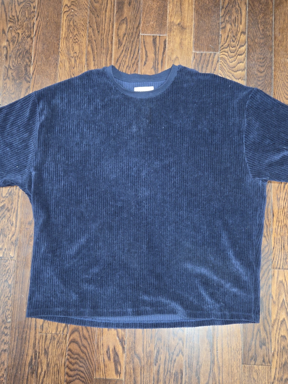 YoungLA Men's Navy Solid Coruroy Crew Neck Tee Embroidered Logo L